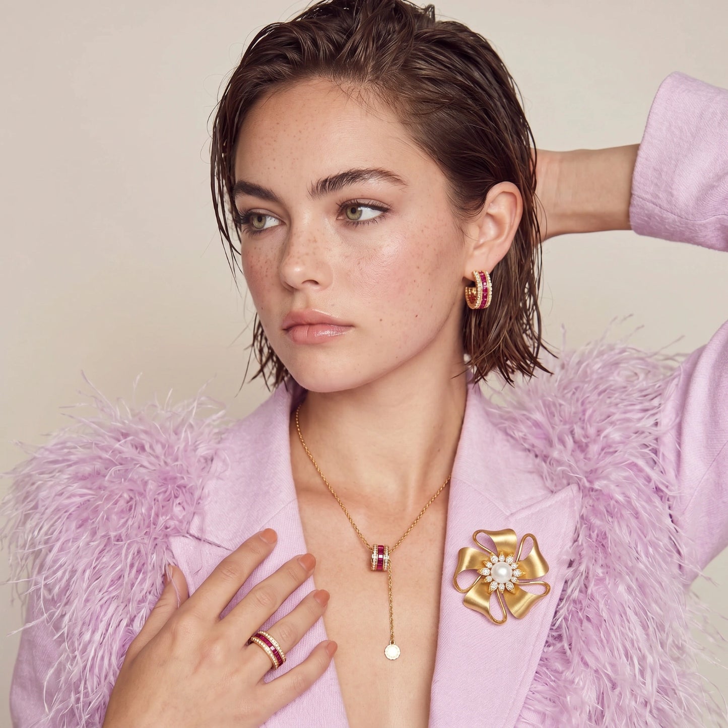 Golden Bow Brooch on young lady