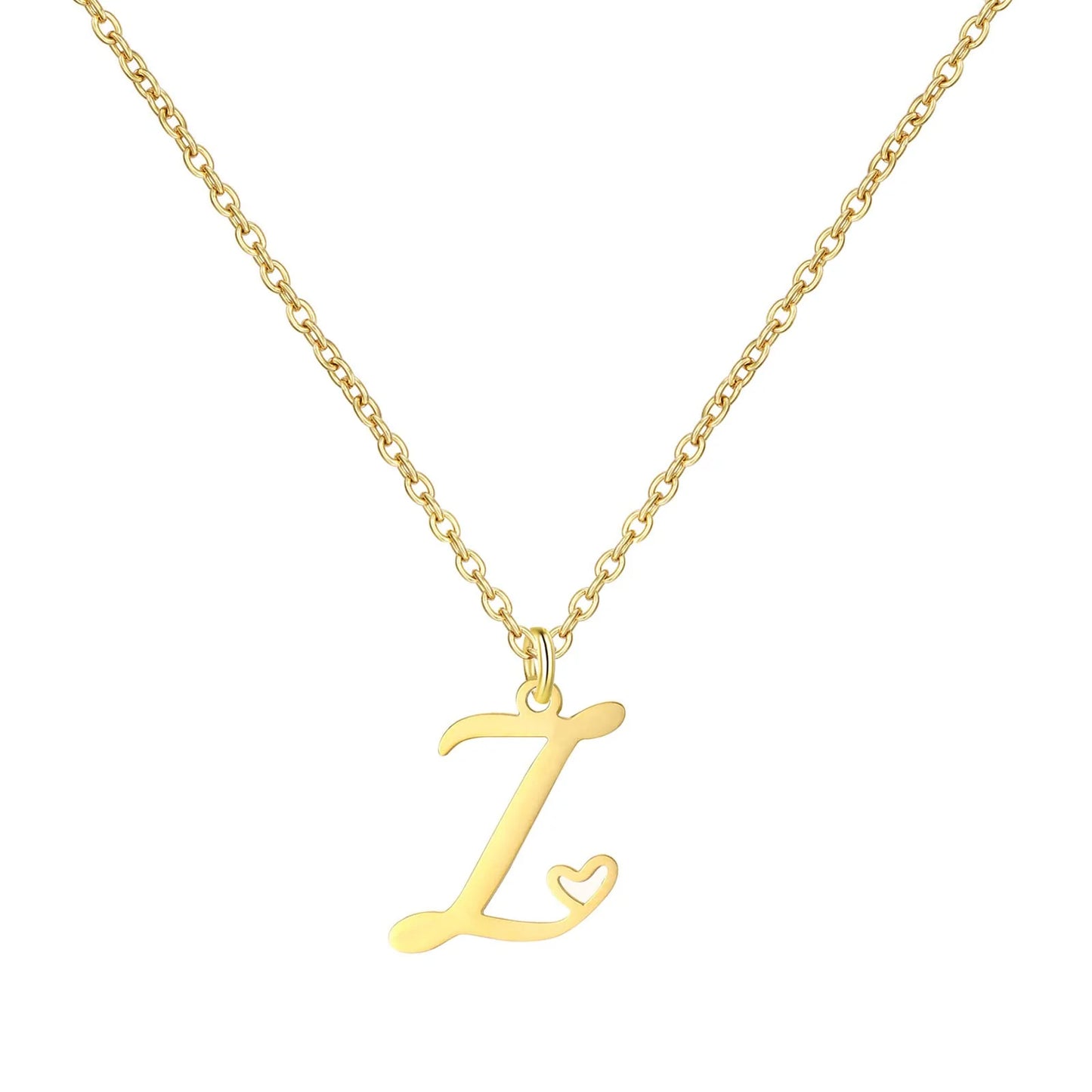 Heart Initial Necklace for Women — 18K Gold Plated, Personalized Letter + Heart Pendant