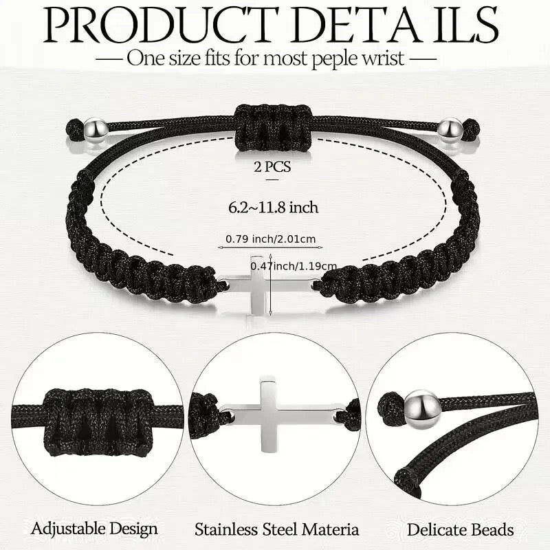 Black and white couple bracelets with cross motif — gift-ready presentation