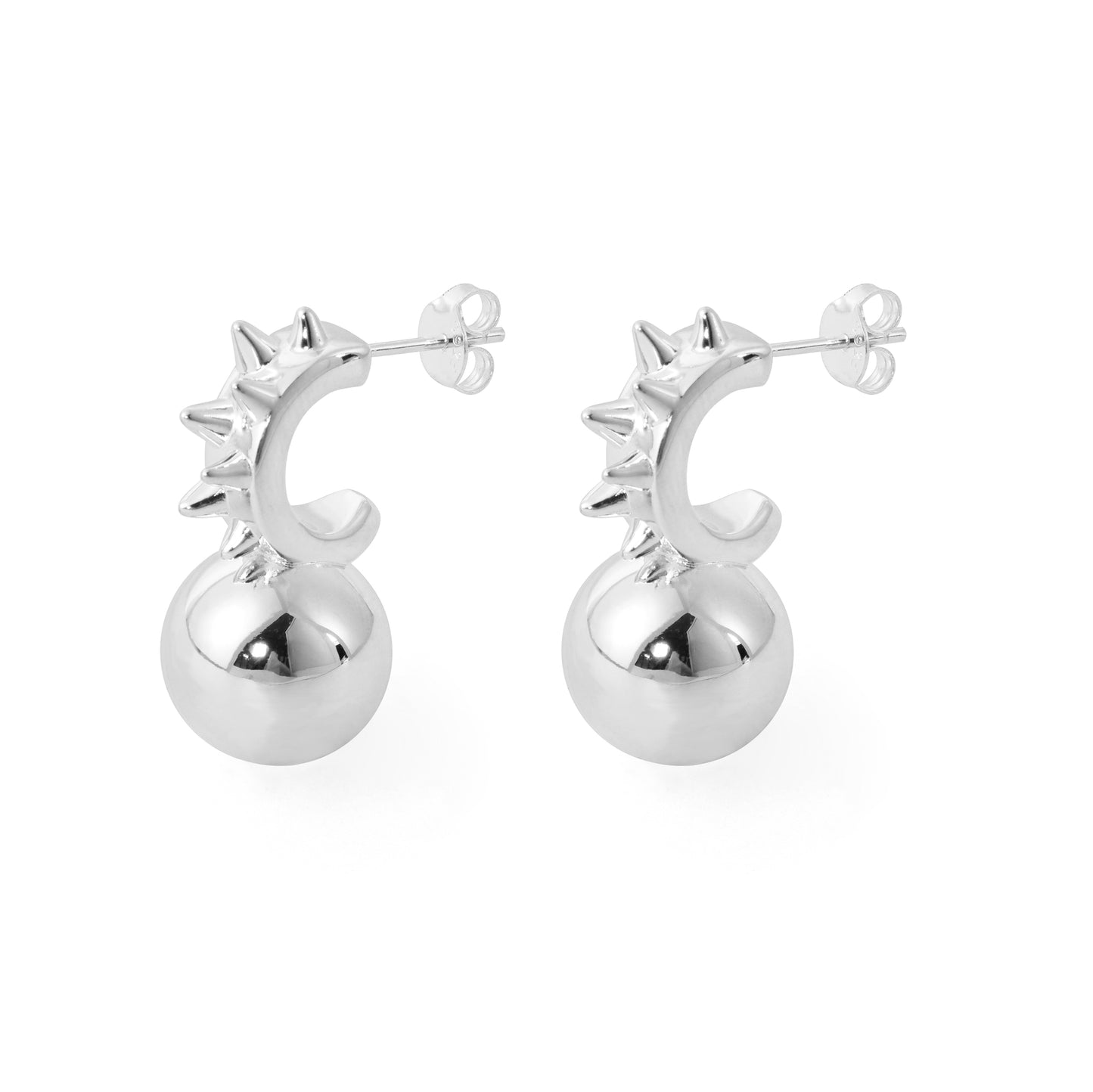 Fashion Jewelry Chunky Electroforming Hollow Light Large Round Ball 999 Sterling Silver Statement Stud Earrings