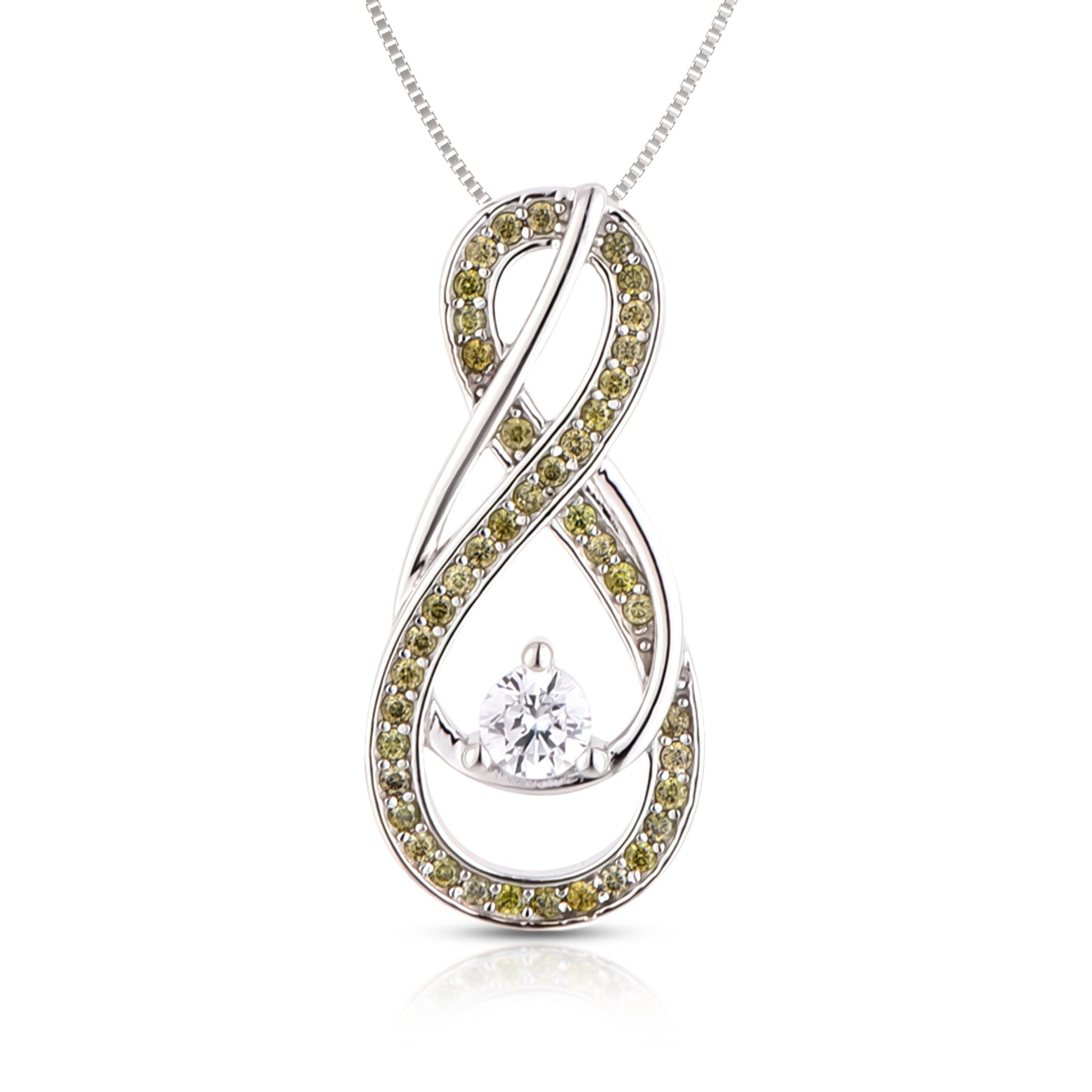 Peridot Green Infinity Birthstone Necklace - August Gemstone