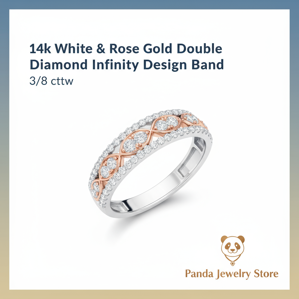 14k White & Rose Gold Double Diamond Infinity Design Band by Panda Jewelry Store