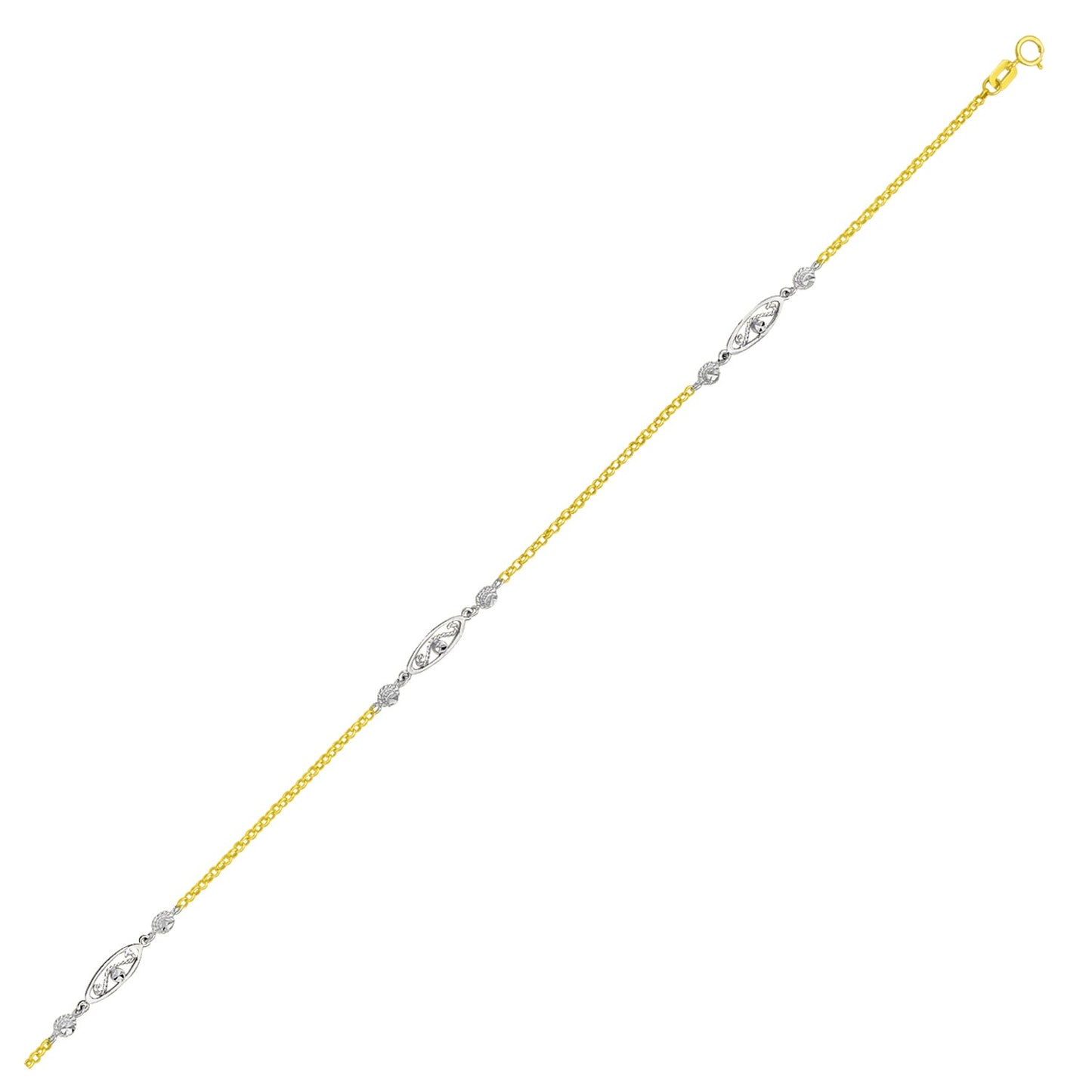 Two-tone gold and silver bracelet on a white background