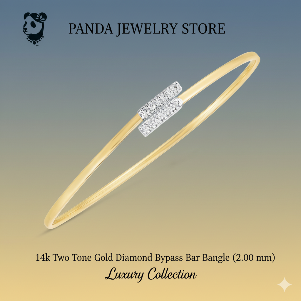Gold bangle with diamond accents from Panda Jewelry Store on a gradient background