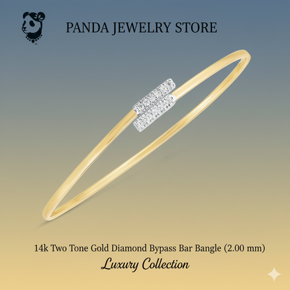 Gold bangle with diamond accents from Panda Jewelry Store on a gradient background