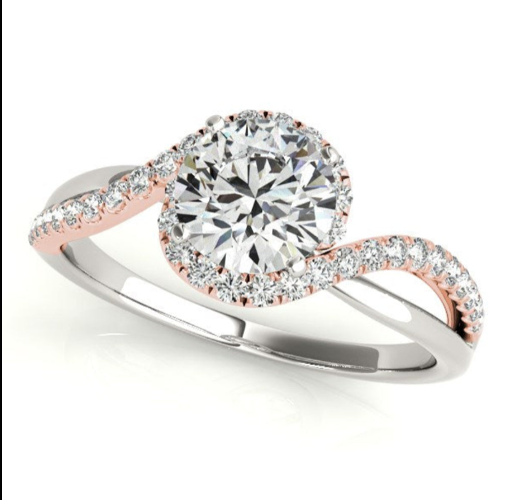14k White And Rose Gold Bypass Band Diamond Engagement Ring (1 1/8 cttw)