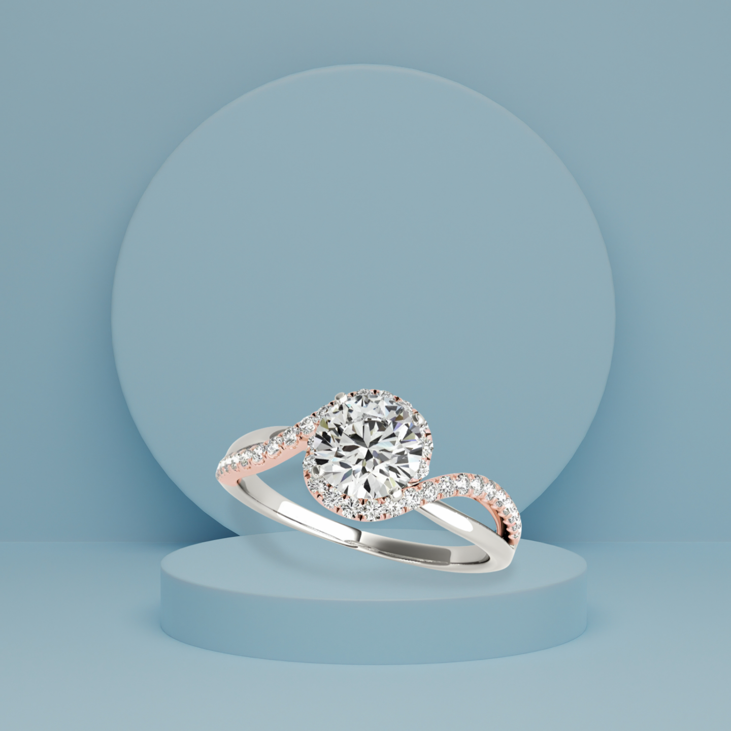 14k White And Rose Gold Bypass Band Diamond Engagement Ring (1 1/8 cttw)