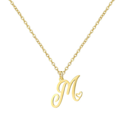 Heart Initial Necklace for Women — 18K Gold Plated, Personalized Letter + Heart Pendant