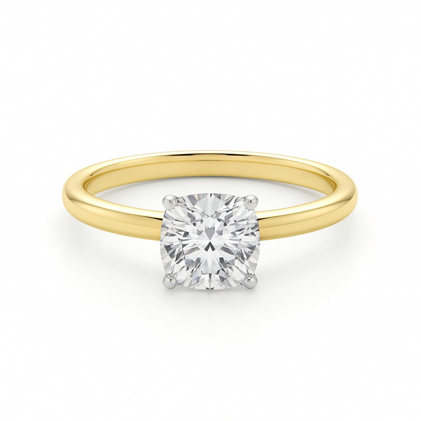 Gold ring with a diamond on a white background