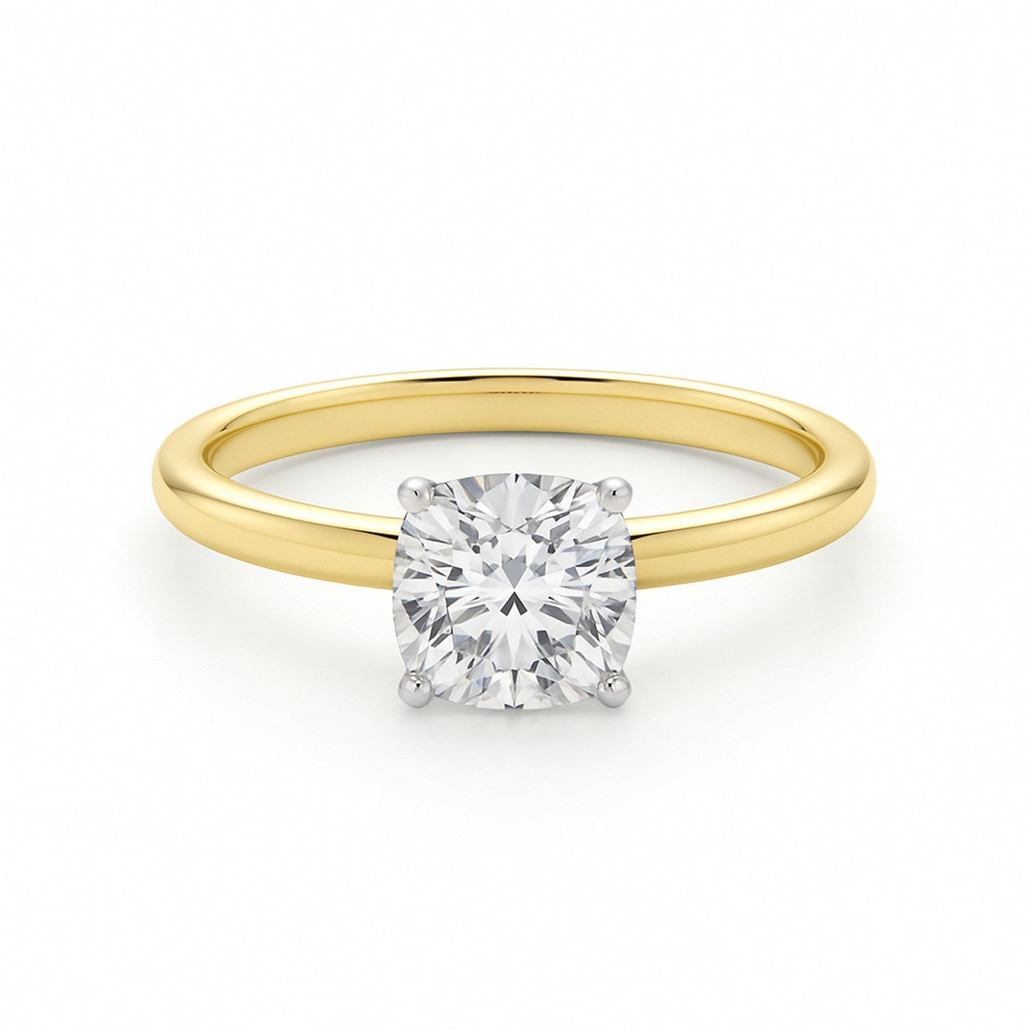 Gold ring with a diamond on a white background