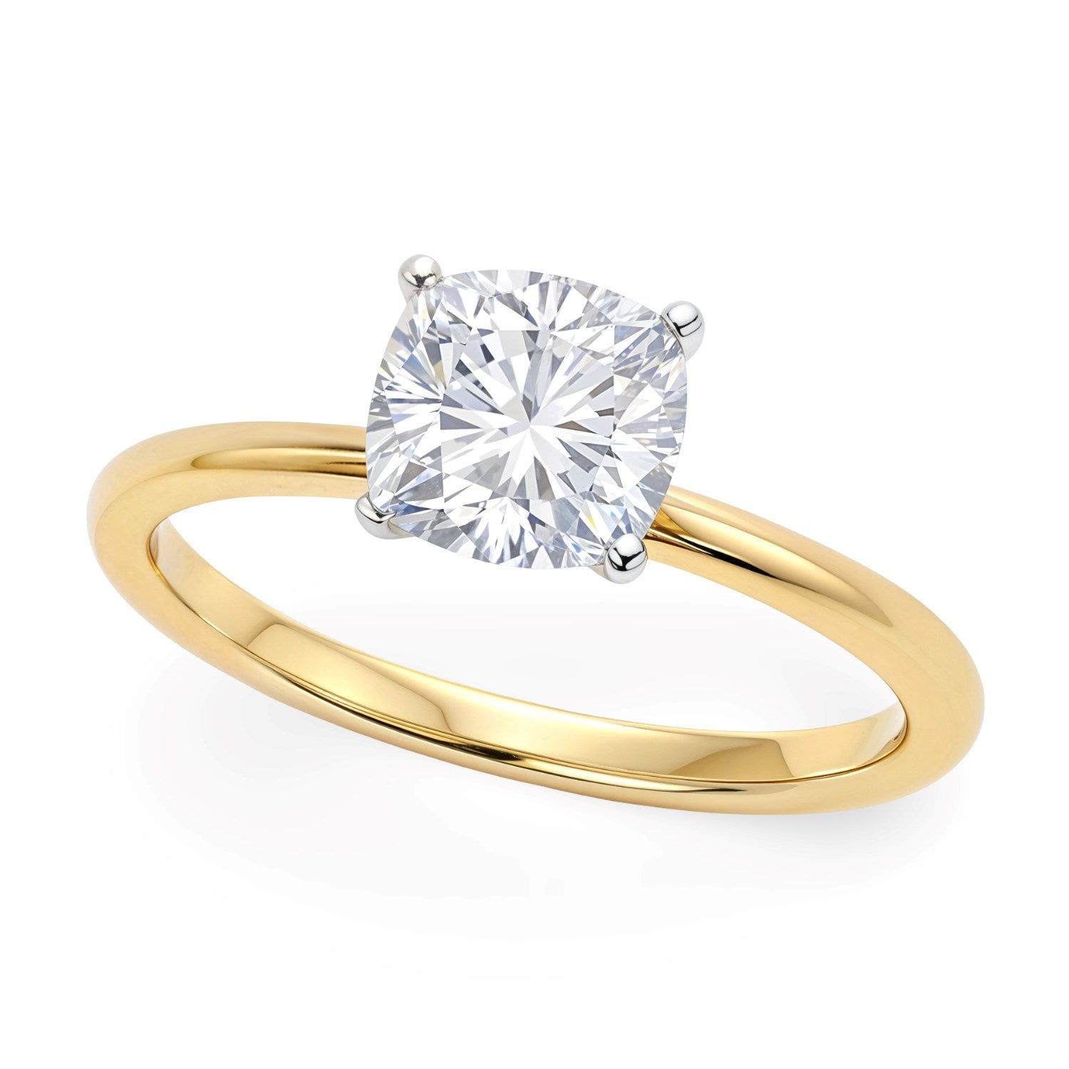 Gold ring with a large diamond on a white background