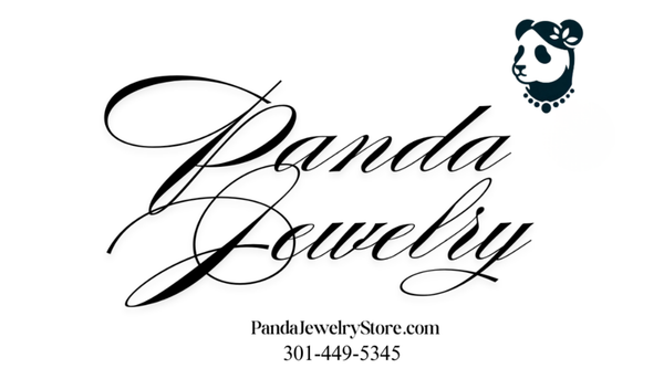 Panda Jewelry Store Logo in stylish script font Panda icon Phone Number and Web Address
