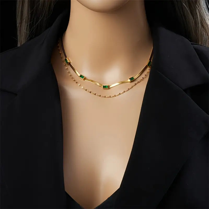 Collar Sorella Gem De Dos Capas En Oro Retro