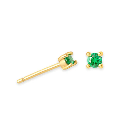 Birthstone Stud Earrings for Women — 925 Sterling Silver, 18K Gold Plated, Mini CZ