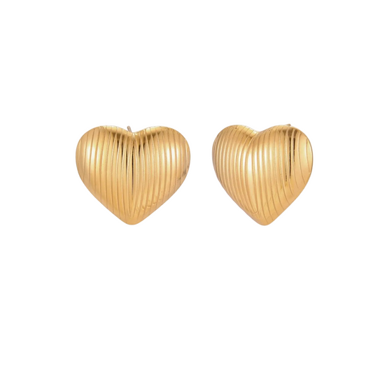 Ribbed Heart Stud Earrings – 18K Gold-Plated Chunky Textured Heart Studs