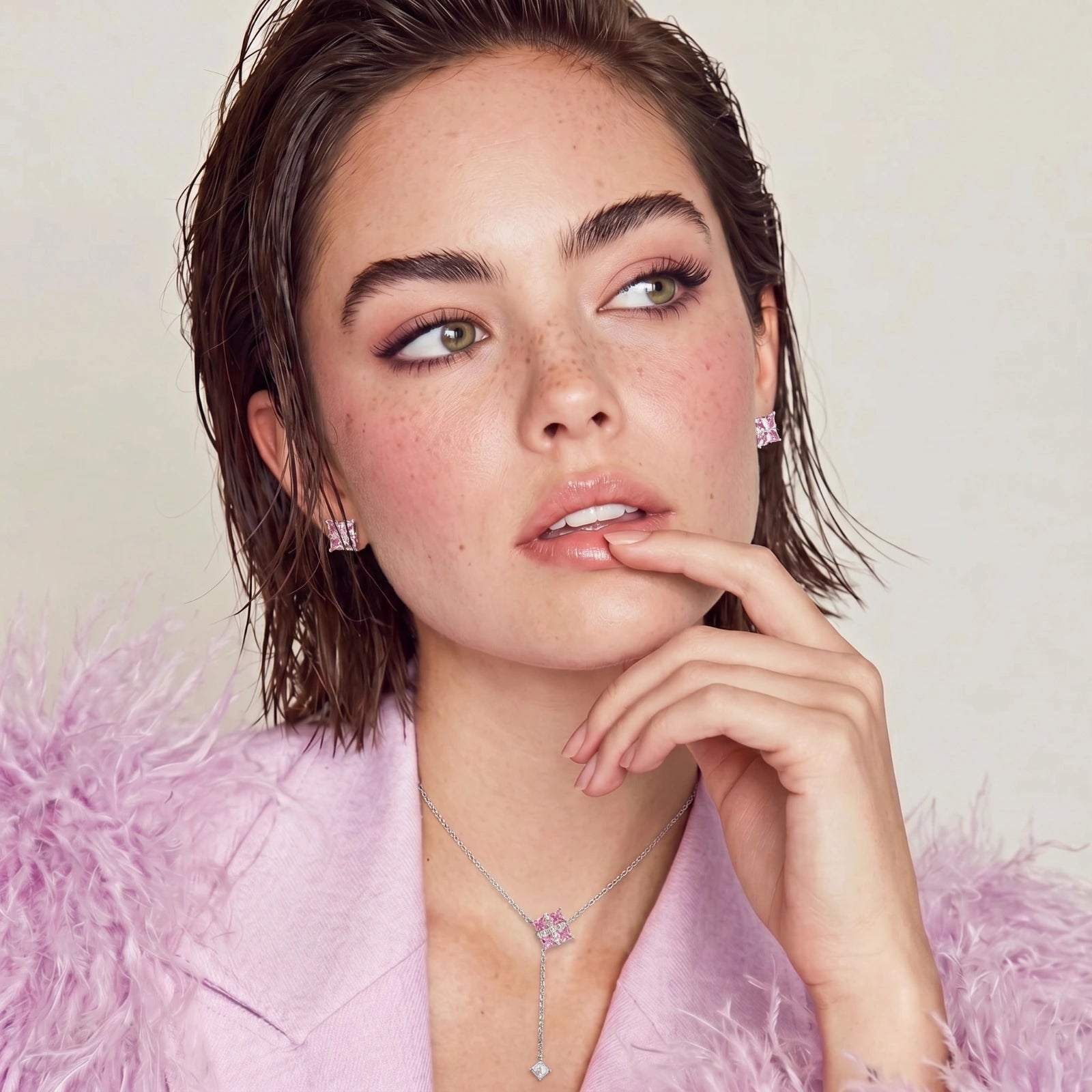 Display of Pink Jewelry set.