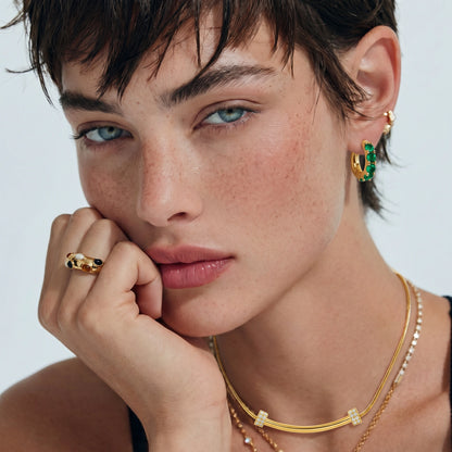 Emerald Huggie Hoops - Panda Jewelry Store