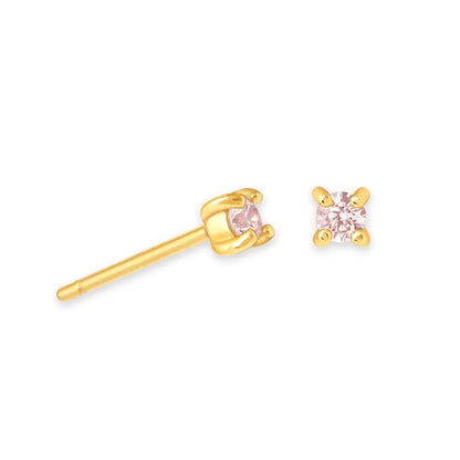 Birthstone Stud Earrings for Women — 925 Sterling Silver, 18K Gold Plated, Mini CZ