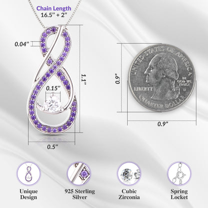 February Birthstone Necklace for Women — Amethyst Purple Infinity Pendant, 925 Sterling Silver