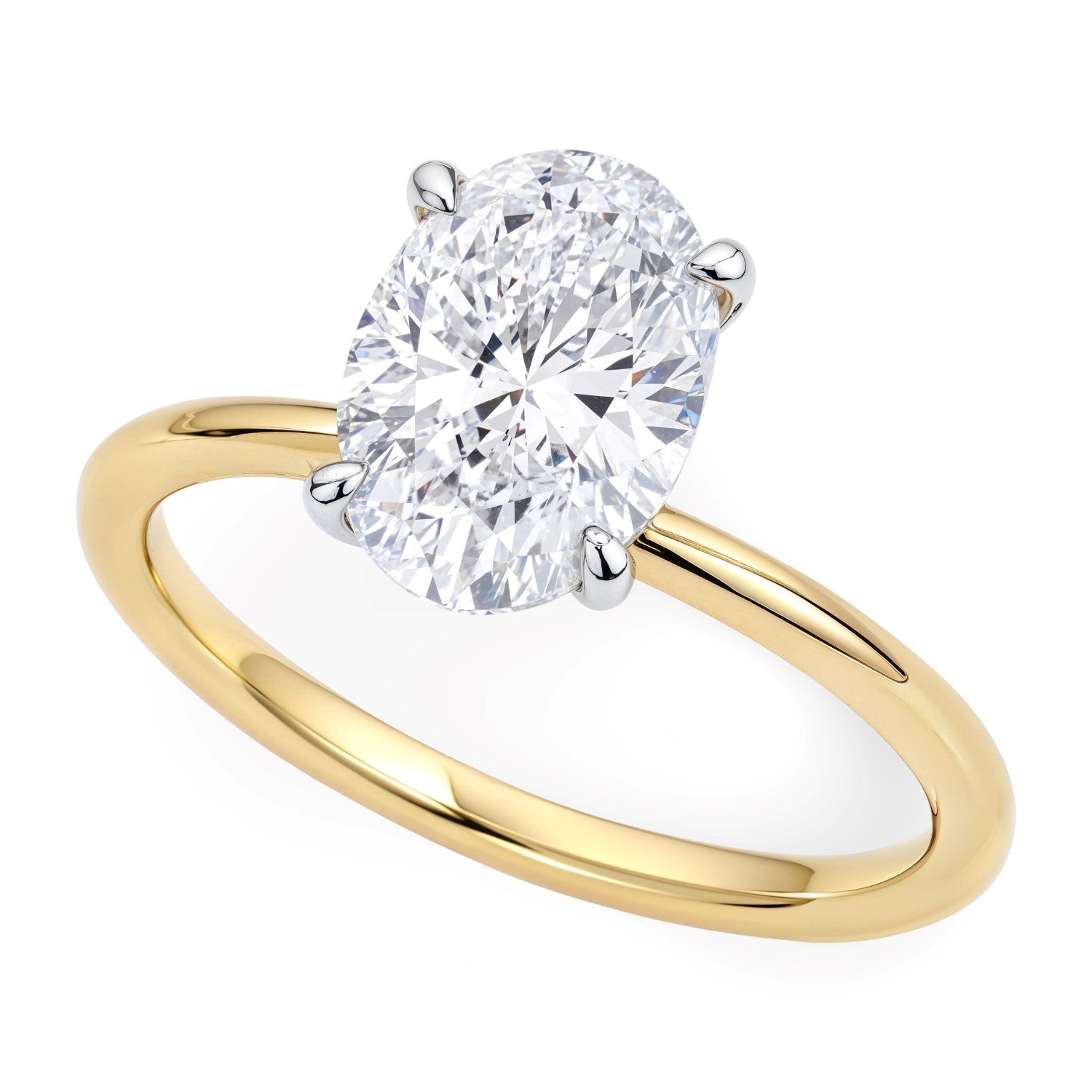 Gold ring with a large diamond on a white background