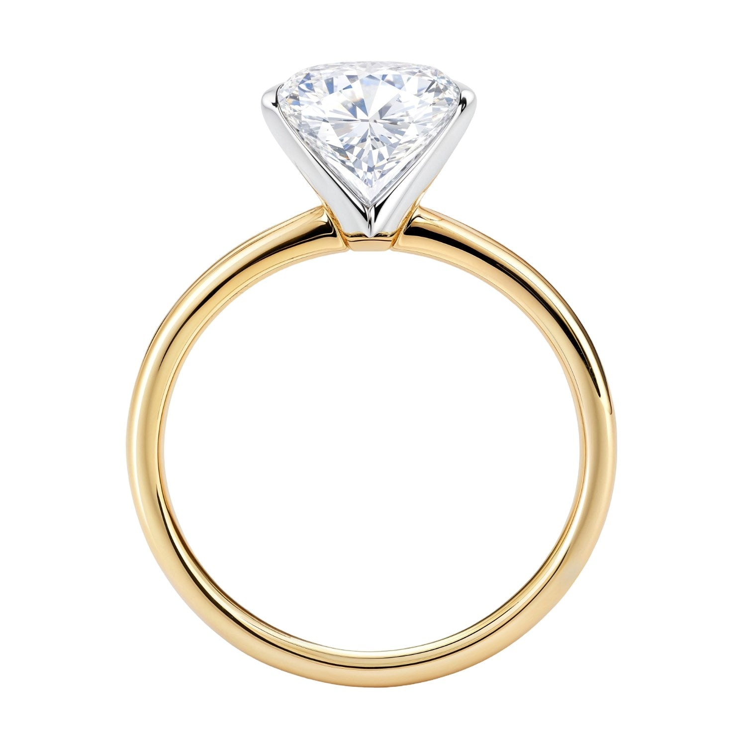 Gold ring with a diamond on a white background