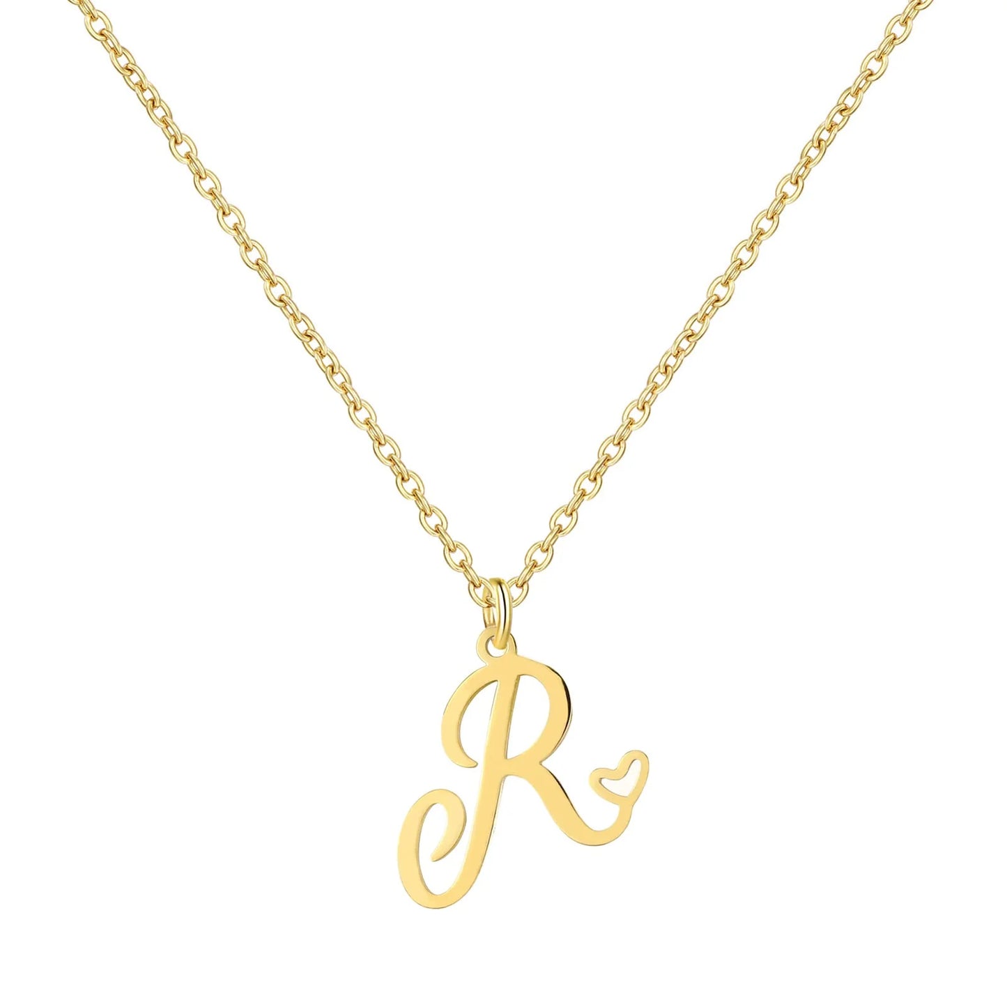 Heart Initial Necklace for Women — 18K Gold Plated, Personalized Letter + Heart Pendant