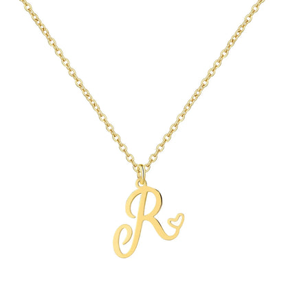 Heart Initial Necklace for Women — 18K Gold Plated, Personalized Letter + Heart Pendant