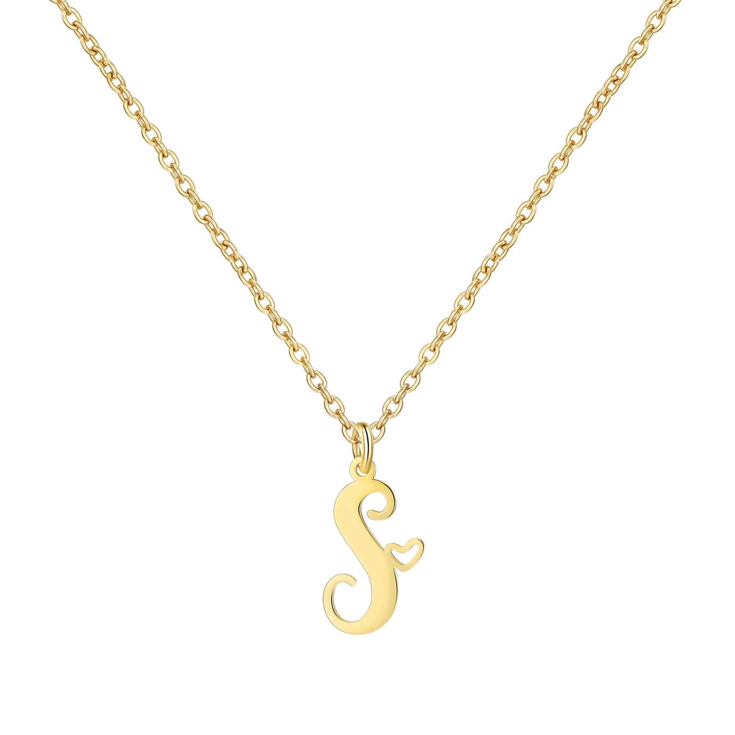 Heart Initial Necklace for Women — 18K Gold Plated, Personalized Letter + Heart Pendant