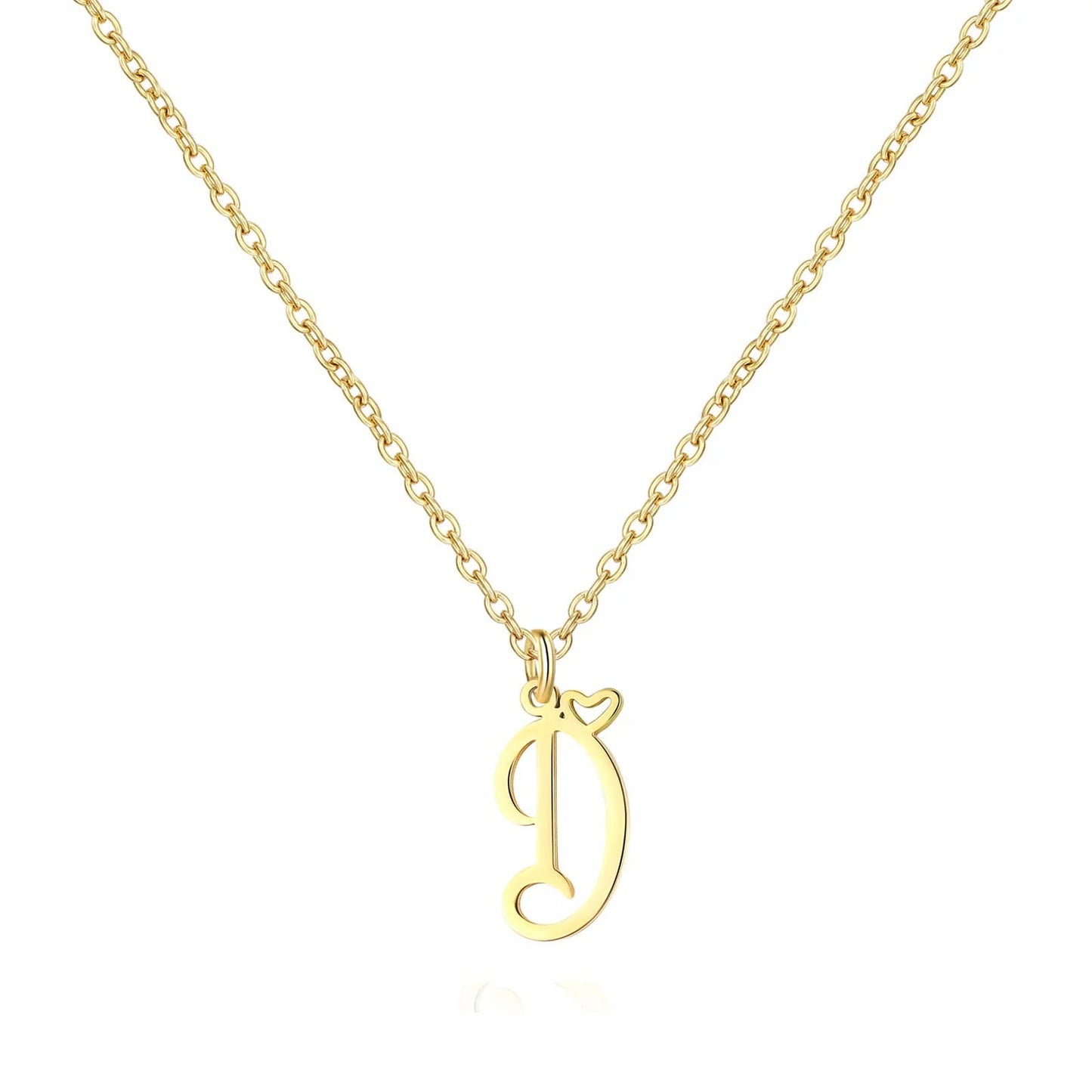 Heart Initial Necklace for Women — 18K Gold Plated, Personalized Letter + Heart Pendant