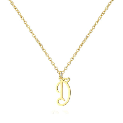 Heart Initial Necklace for Women — 18K Gold Plated, Personalized Letter + Heart Pendant