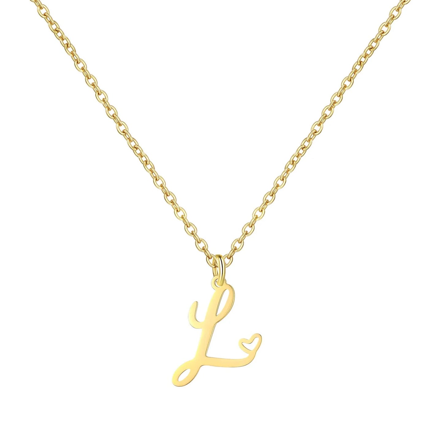 Heart Initial Necklace for Women — 18K Gold Plated, Personalized Letter + Heart Pendant