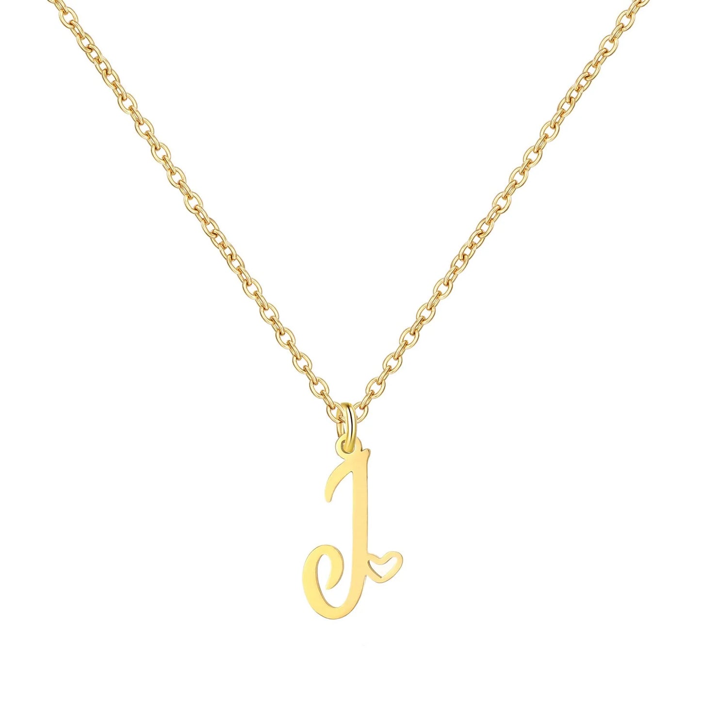 Heart Initial Necklace for Women — 18K Gold Plated, Personalized Letter + Heart Pendant