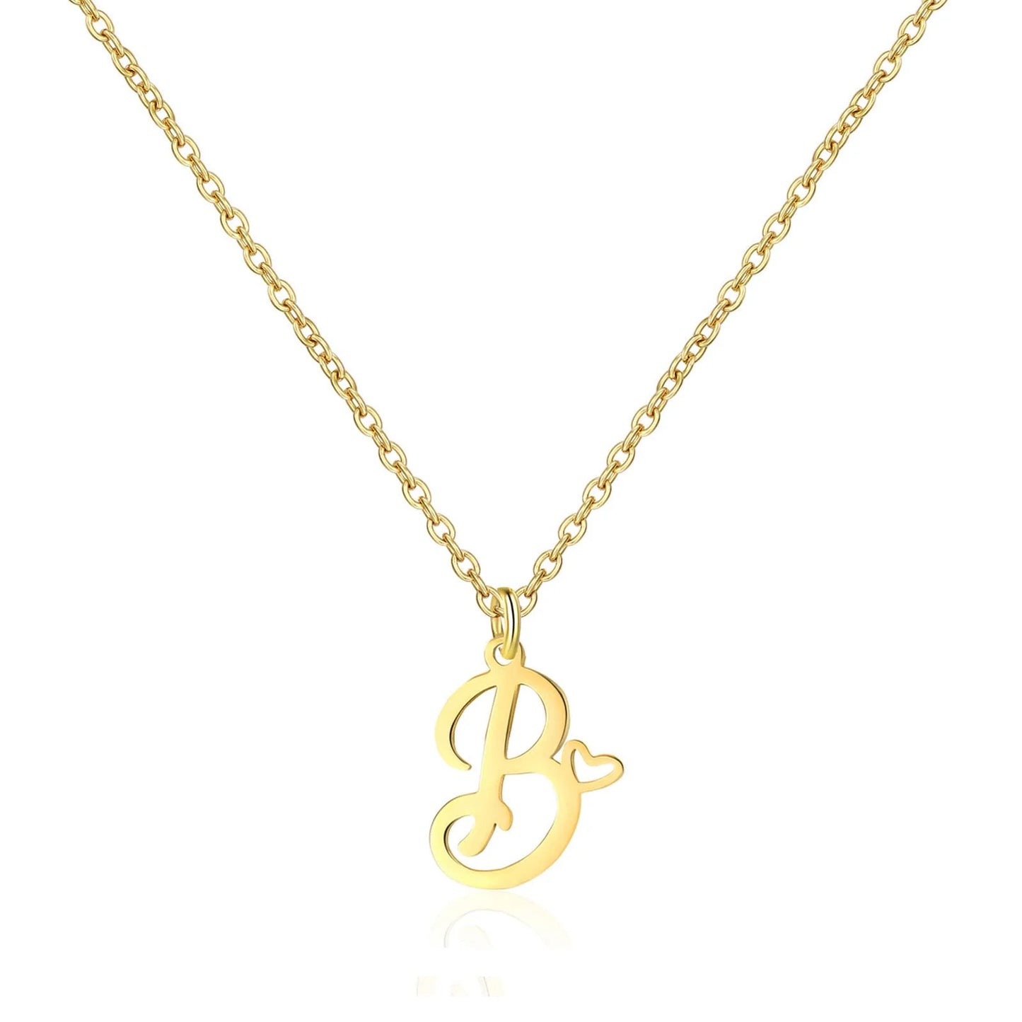 Heart Initial Necklace for Women — 18K Gold Plated, Personalized Letter + Heart Pendant
