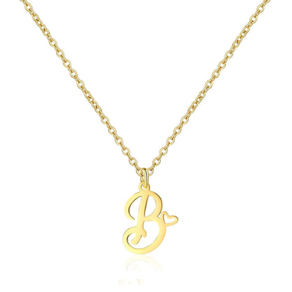 Heart Initial Necklace for Women — 18K Gold Plated, Personalized Letter + Heart Pendant