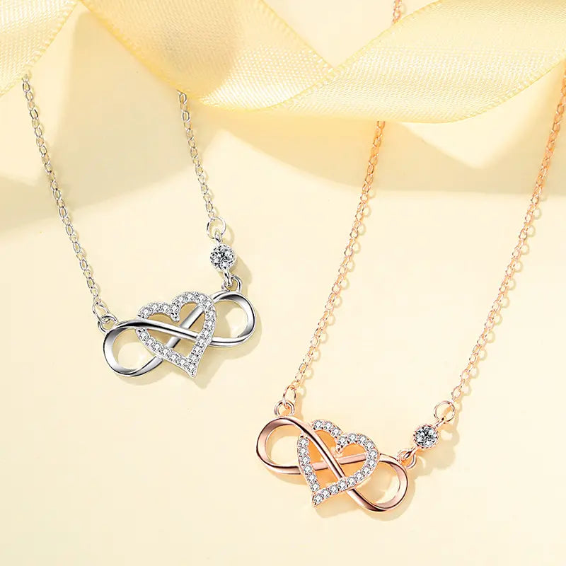 925 Sterling Silver Micro Pave Heart Infinity Pendant Necklace