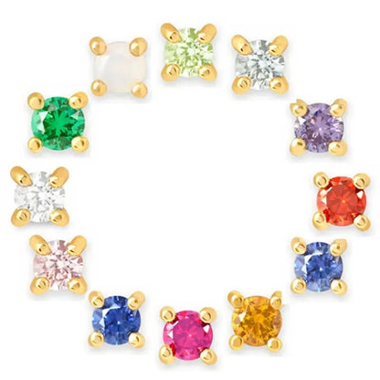 Birthstone Stud Earrings for Women — 925 Sterling Silver, 18K Gold Plated, Mini CZ