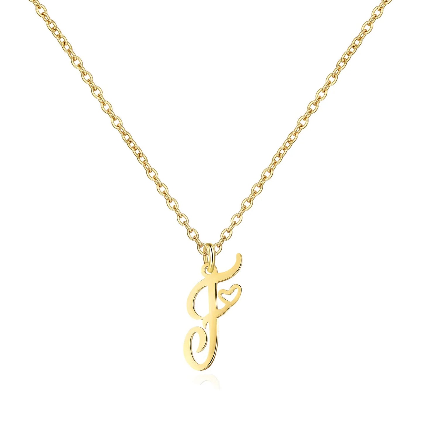 Heart Initial Necklace for Women — 18K Gold Plated, Personalized Letter + Heart Pendant