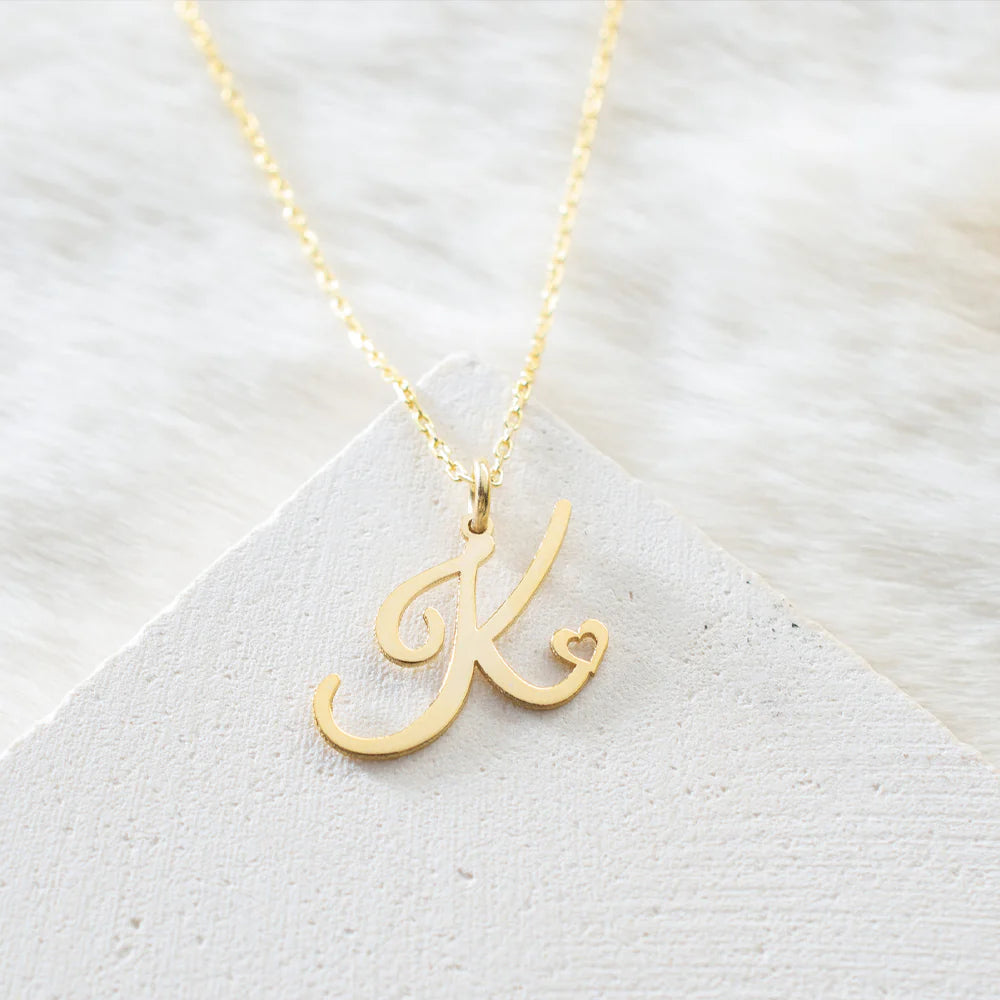 Heart Initial Necklace for Women — 18K Gold Plated, Personalized Letter + Heart Pendant