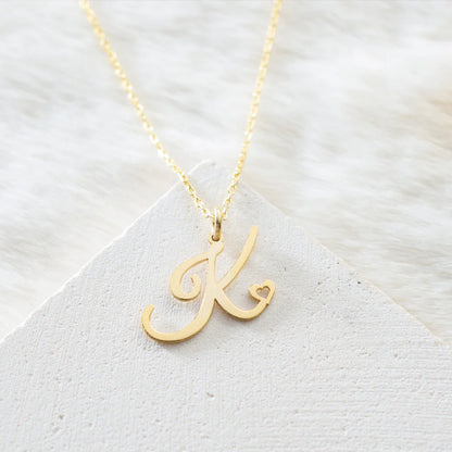 Heart Initial Necklace for Women — 18K Gold Plated, Personalized Letter + Heart Pendant