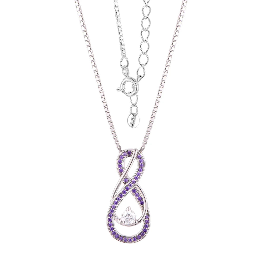 February Birthstone Necklace for Women — Amethyst Purple Infinity Pendant, 925 Sterling Silver
