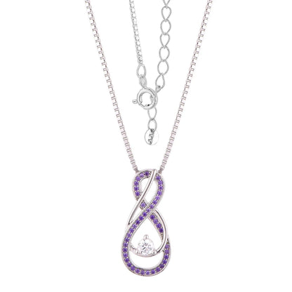 February Birthstone Necklace for Women — Amethyst Purple Infinity Pendant, 925 Sterling Silver