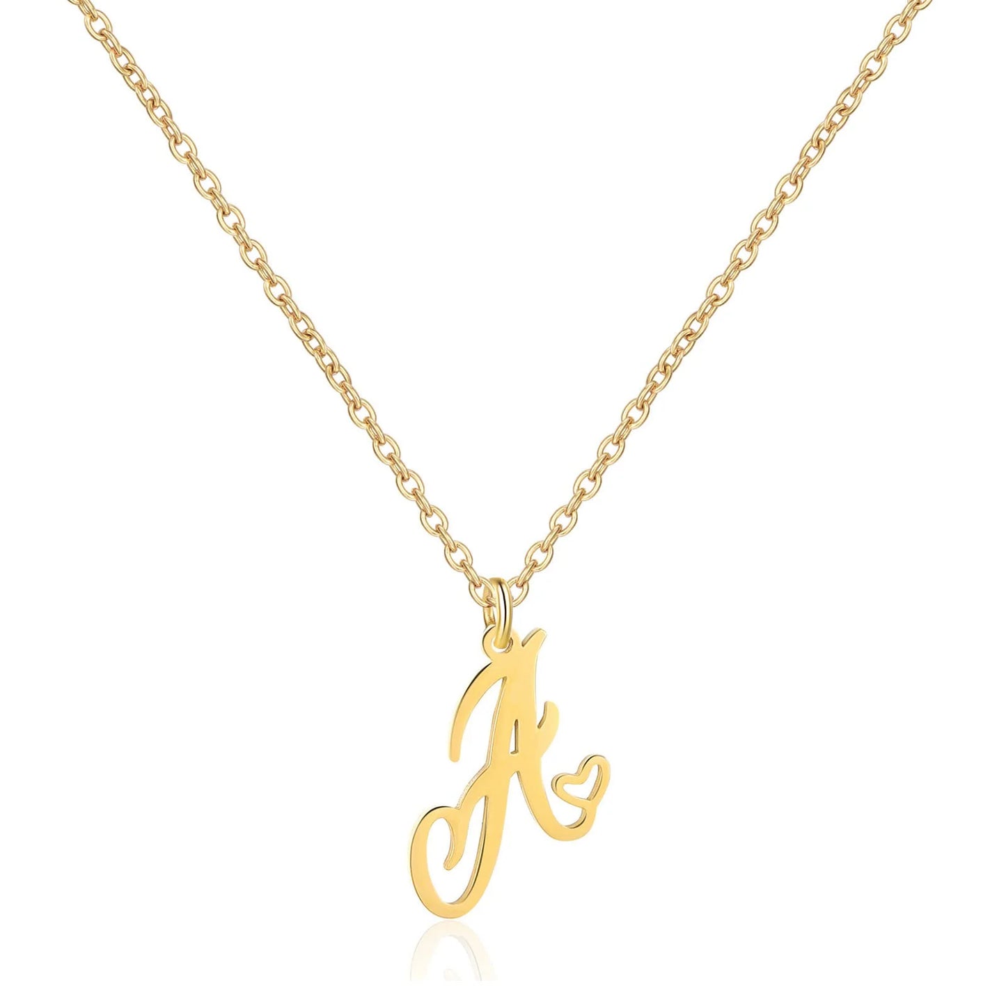 Heart Initial Necklace for Women — 18K Gold Plated, Personalized Letter + Heart Pendant