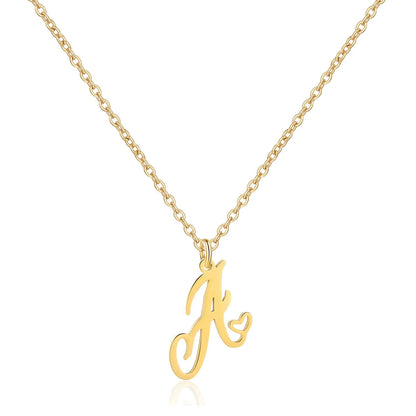 Heart Initial Necklace for Women — 18K Gold Plated, Personalized Letter + Heart Pendant