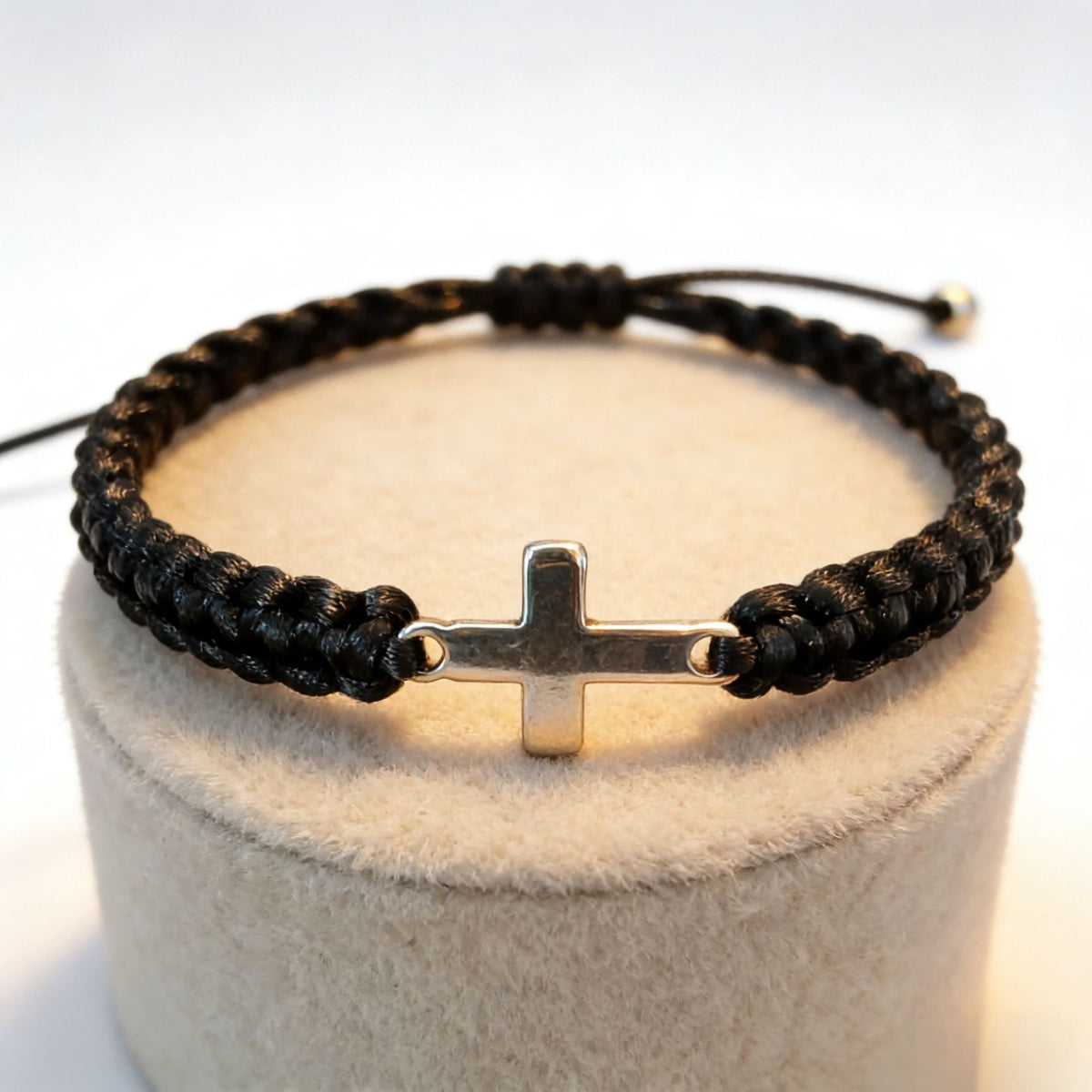 Cross wristband bracelet worn on wrist — faith jewelry gift