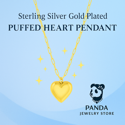 Sterling Silver Gold Plated Puffed Heart Pendant