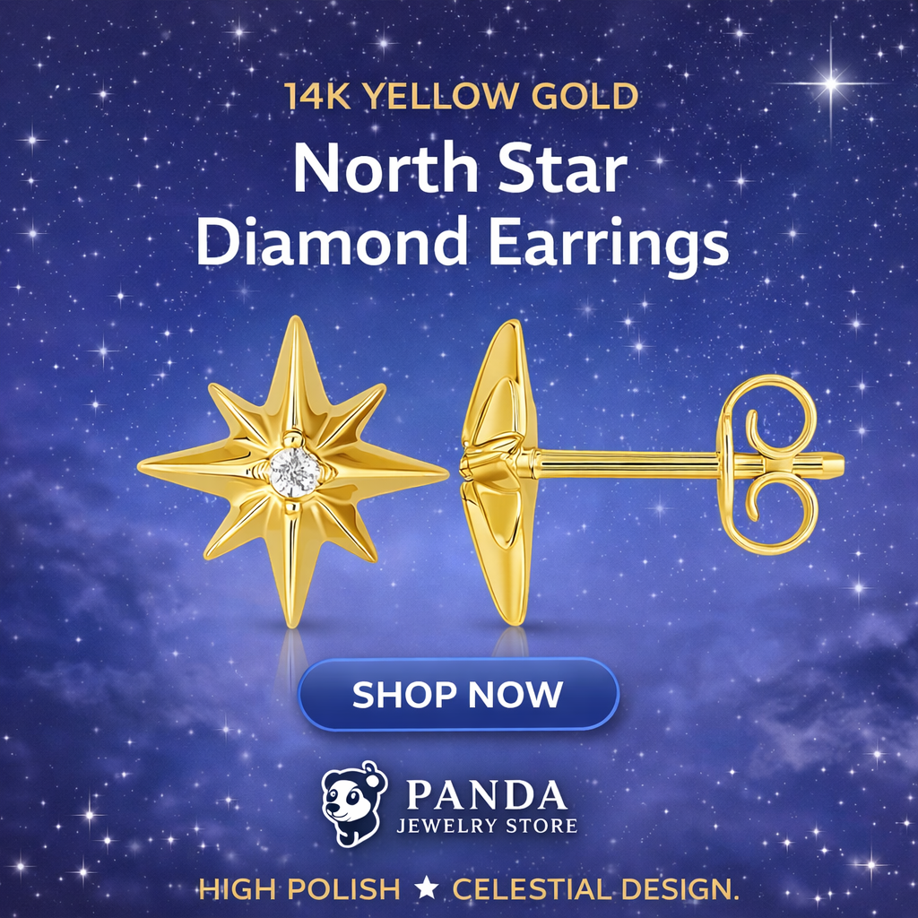 14K Yellow Gold High Polish North Star Diamond Earrings