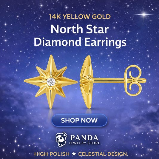 14K Yellow Gold High Polish North Star Diamond Earrings