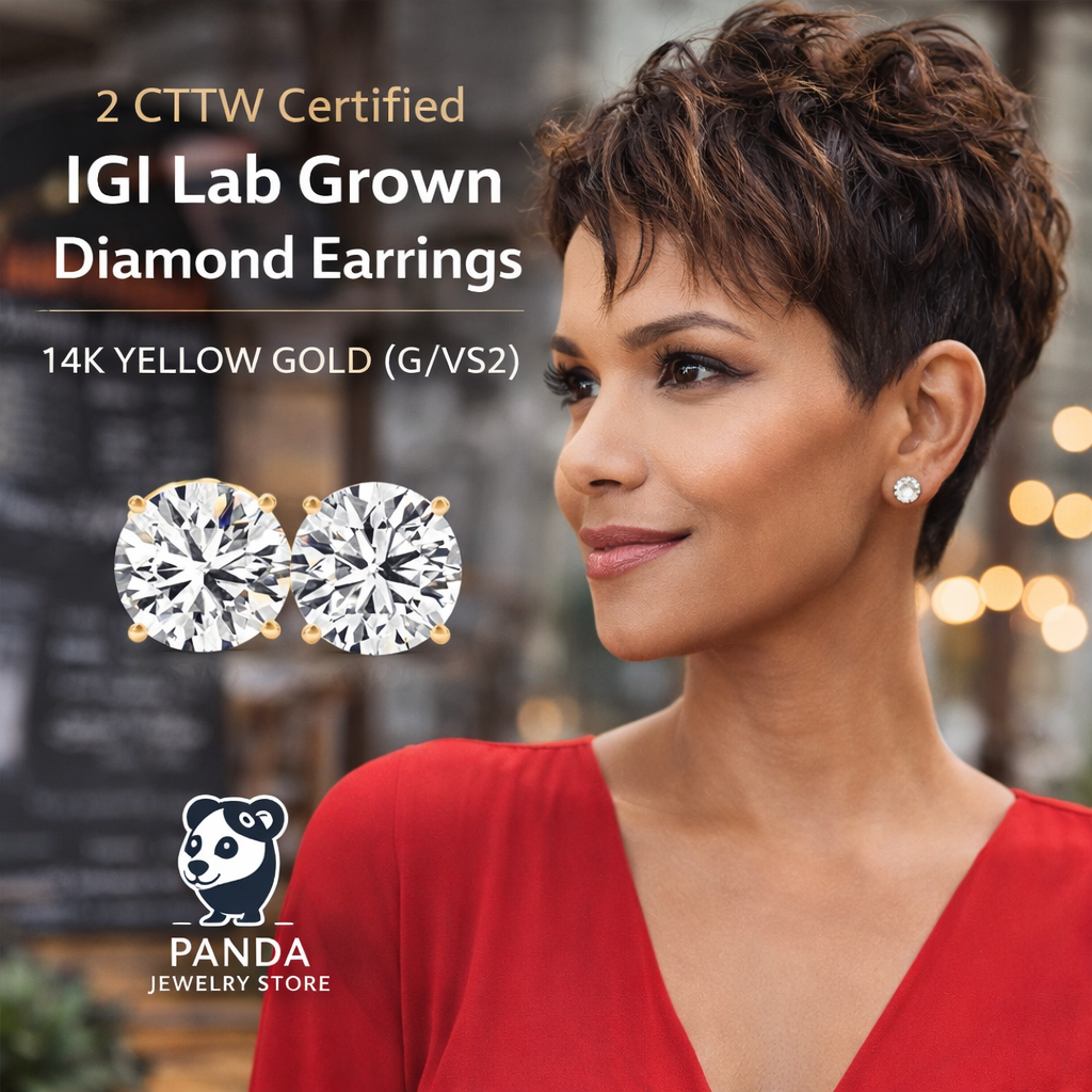 2 cttw Certified IGI Lab Grown Round Diamond Earrings 14k Yellow Gold (G/VS2)
