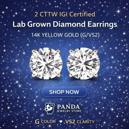 2 cttw Certified IGI Lab Grown Round Diamond Earrings 14k Yellow Gold (G/VS2)