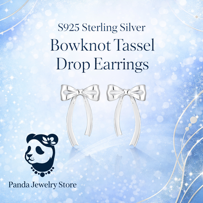 Women Minimalist French Style Elegant Bowknot Tassel Design S925 Sterling Silver Drop Earrings